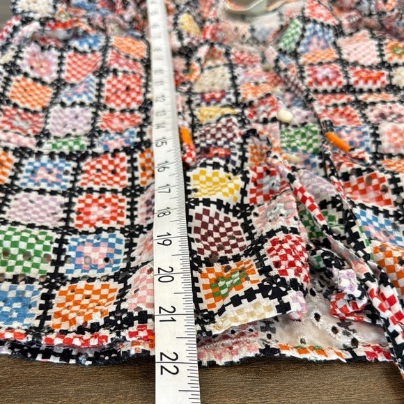 Maeve Ruffled Tie Waist Blouse in Colorful Granny-Square Eyelet Print, S - Picture 11 of 16